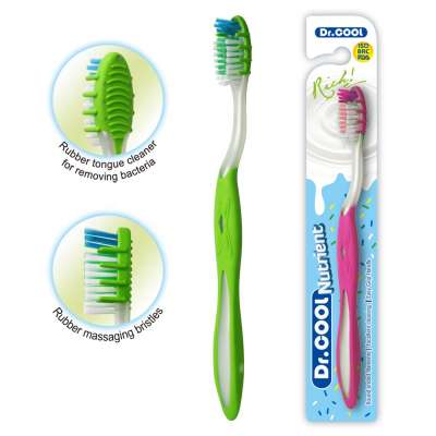 Eco friendly adult 360 teeth whitening rubber plastic toothbrush with tongue scraper for home use