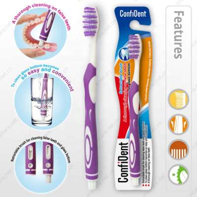 Multifunctional eco rubber plastic custom logo adult toothbrush for false teeth