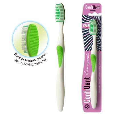 New adult custom mouth clean teeth whitening plastic manual toothbrush with tongue cleaner