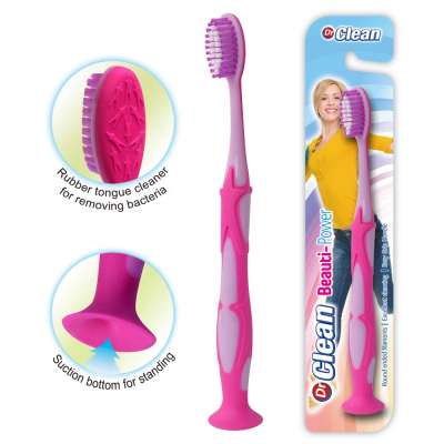 Premium adult teeth whitening hotel plastic toothbrush with tongue cleaner