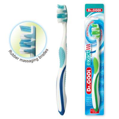 Custom logo home use rubber handle adult oral plastic toothbrush with massage bristles